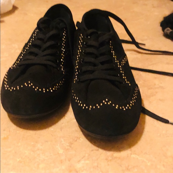 New Louis Vuitton Suede shoes with gold studs. - Picture 1 of 8
